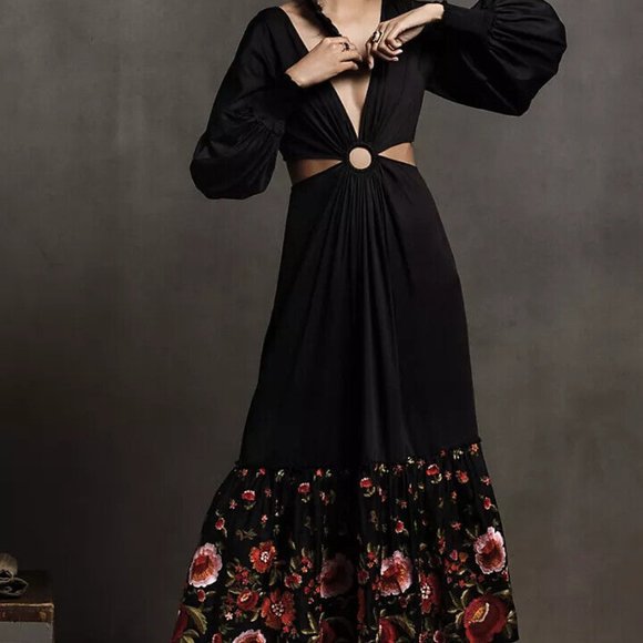 Anthropologie Geisha Designs 248$ 8 Karolina Embroidered Cut-Out Maxi Dress NWT - Picture 6 of 9
